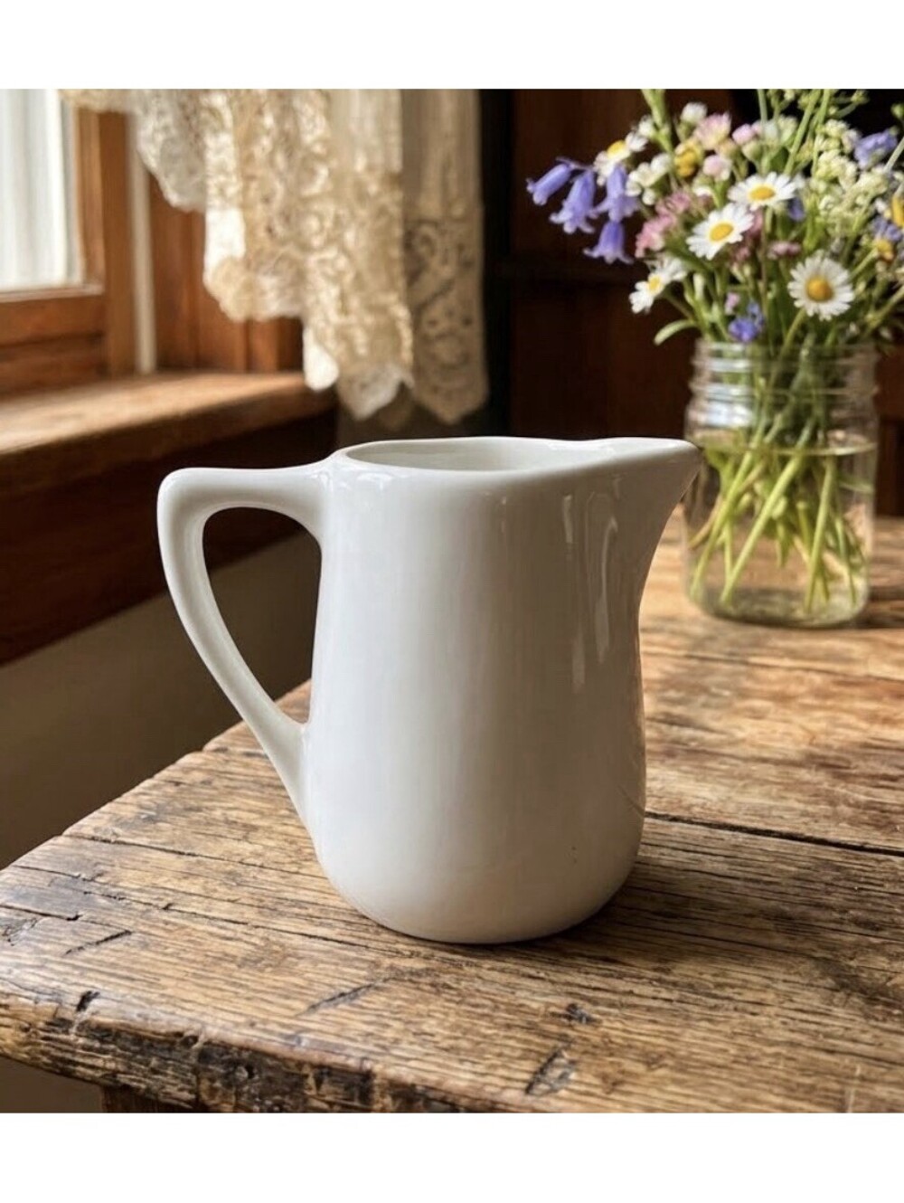 Vintage Chunky White Restaurant Ware Creamer Pitcher Farmhouse Country Primitive
